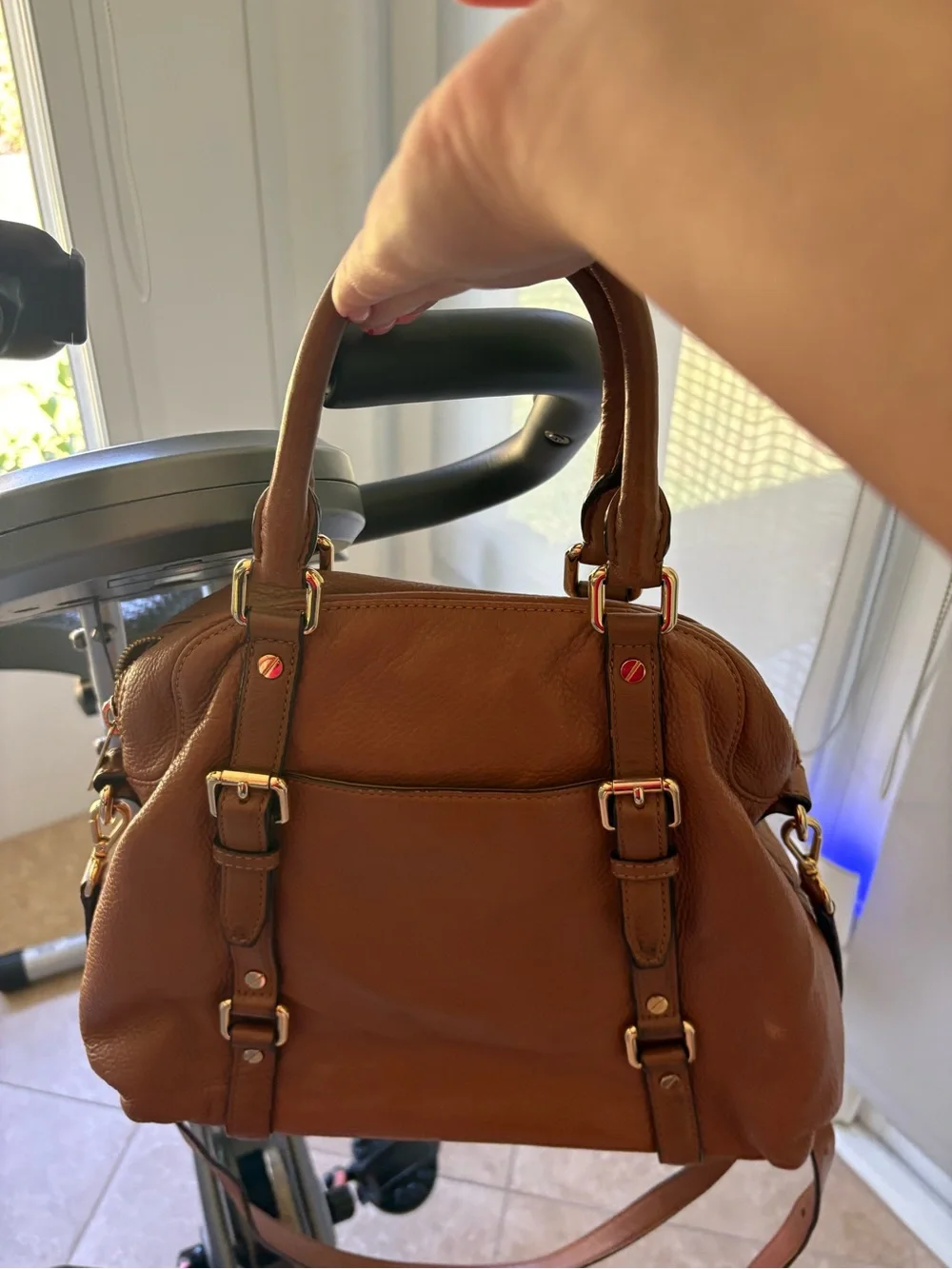 Michael Kors Cognac Leather Satchel with Gold Hardware